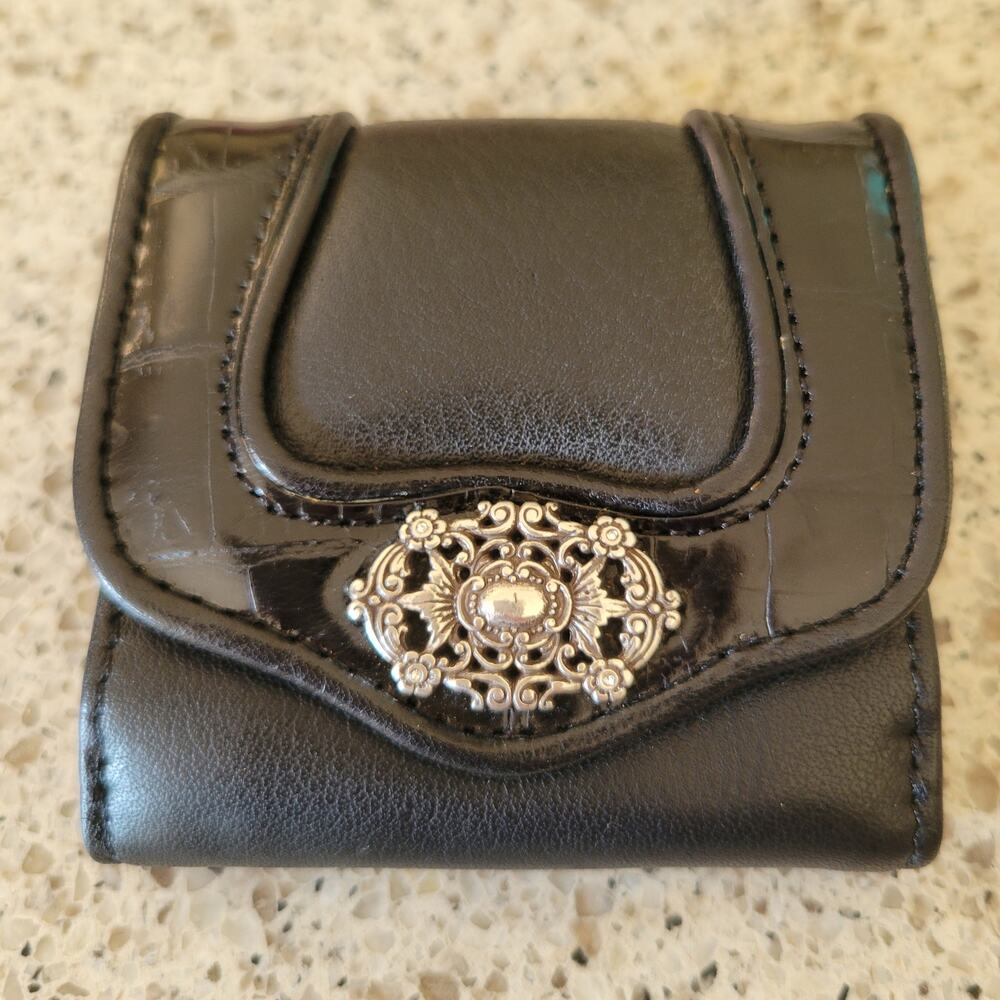 Brighton Smooth Embossed Leather Silver Hearts Mini Trifold Red Lined Wallet